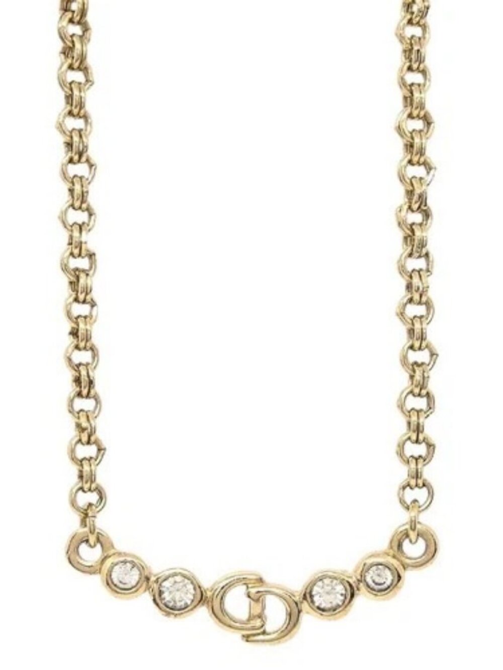 Christian Dior Necklace Pendant Gold Rhinestone 197254